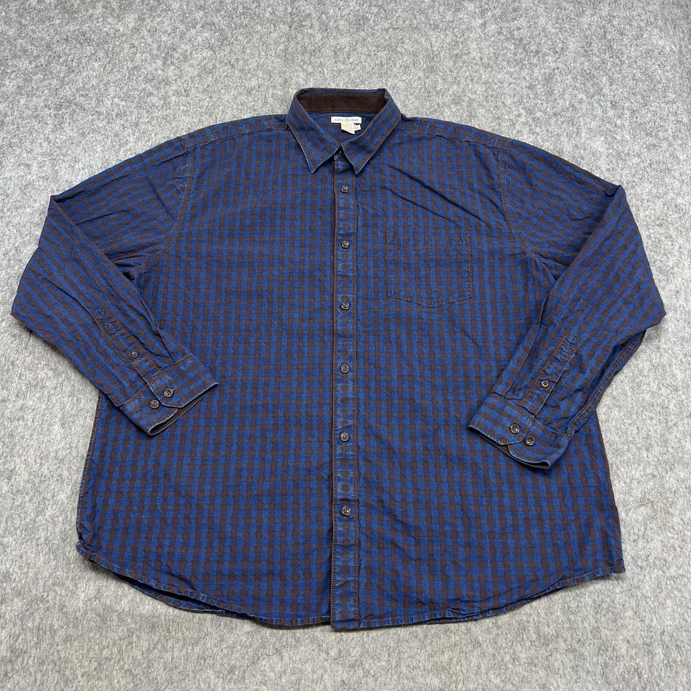 Carbon2Cobalt Shirt Mens 2XL Blue Brown Check Long Sleeve Textured Preppy Casual